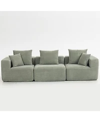 Streamdale Furniture Streamdale Modular 3-Seat Chenille Sofa, Deep-Seat Couch, Tool-Free Setup, Low-Profile, 111" W - Light Green