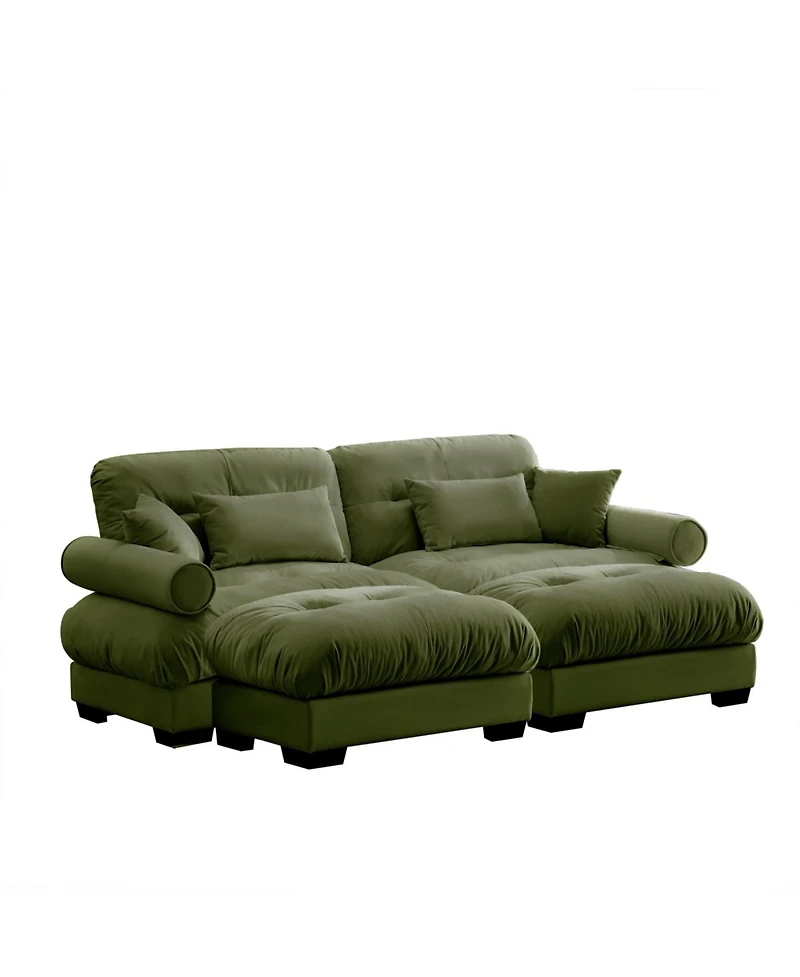 Streamdale Furniture Streamdale Oversized Modern Two-Seater Sofa with Ottoman, Velvet 2-Seater with Armrests & Pillows