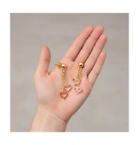 GiGiGirl Kids 14k Yellow Gold Plated Double Heart Halo Dangle Chain Drop Earrings