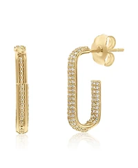 Suzy Levian New York Sterling Silver Cubic Zirconia Paperclip Hoop Earrings