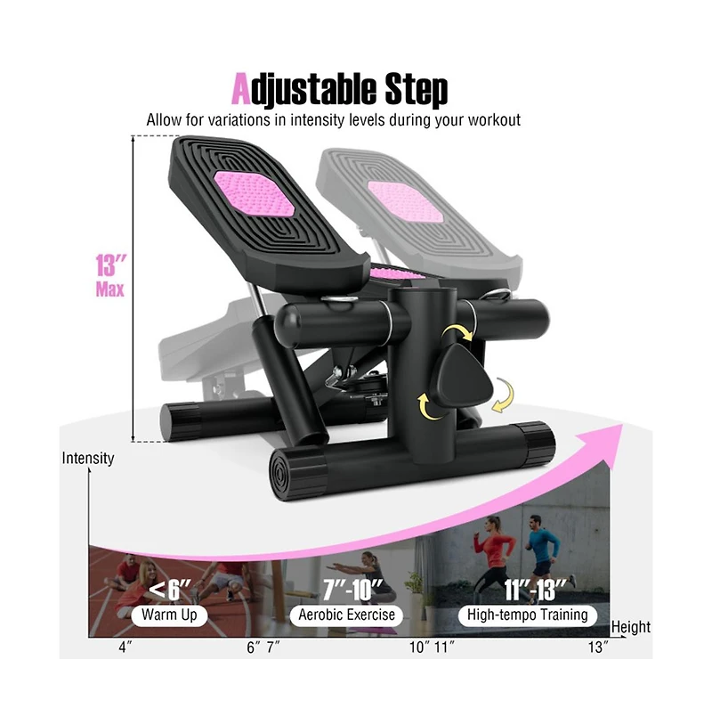 Sugift Mini Stepper with Resistance Bands and Adjustable Height for Exercise at Home-Black