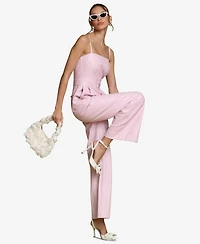 Avec Les Filles Women's Faux-Leather Corset Wide-Leg Jumpsuit