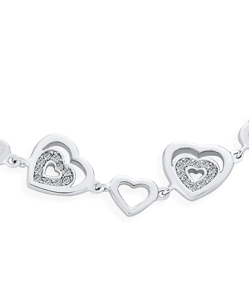 Bling Jewelry Romantic Cubic Zirconia Cz Heart Bracelet and Huggie Hoop Earrings Jewelry Set