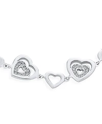 Bling Jewelry Romantic Cubic Zirconia Cz Heart Bracelet and Huggie Hoop Earrings Jewelry Set