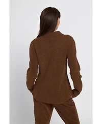 Elle Collection Women's Fuzzy Knit Jumper Henley Sweater