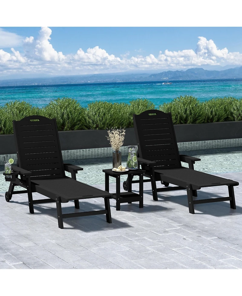 WestinTrends 3-Piece Polyethylene Outdoor Patio Chaise Lounge Chair with Wheels & Cup Holder Side Table