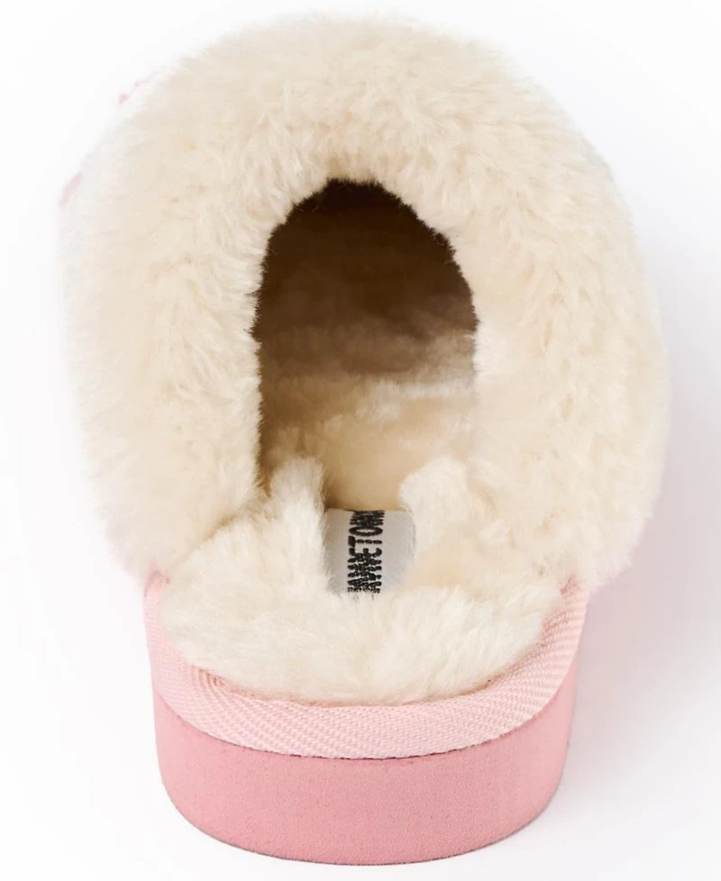 Minnetonka Girls' Faux Fur Flower Scuff Slippers