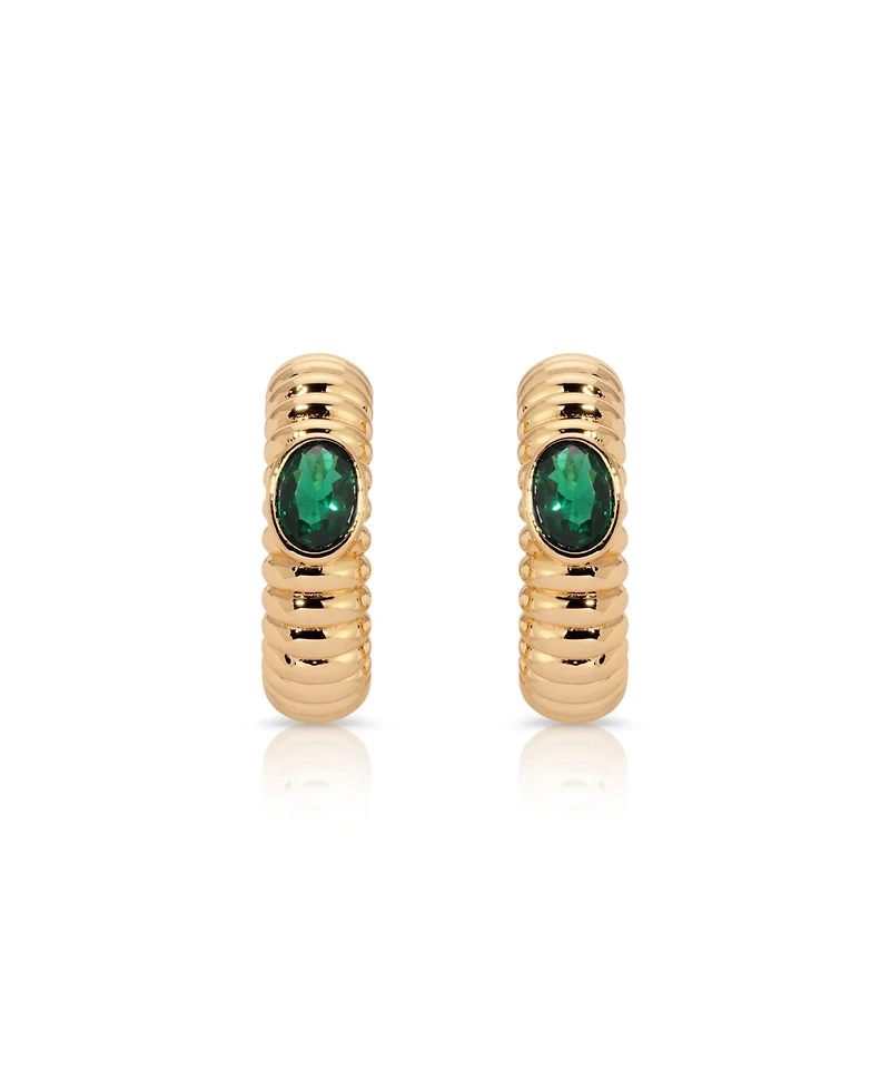 Ettika Ribbed Emerald Large Hoops
