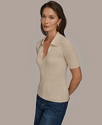 Donna Karan Weekend Women's Collared V-Neck Short-Sleeve Sweater