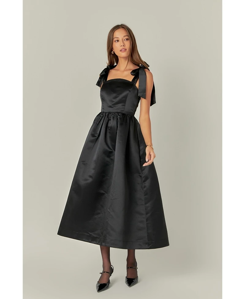 English Factory Women's Bow Pointed Blk Midi Dress