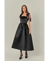 English Factory Women's Bow Pointed Blk Midi Dress