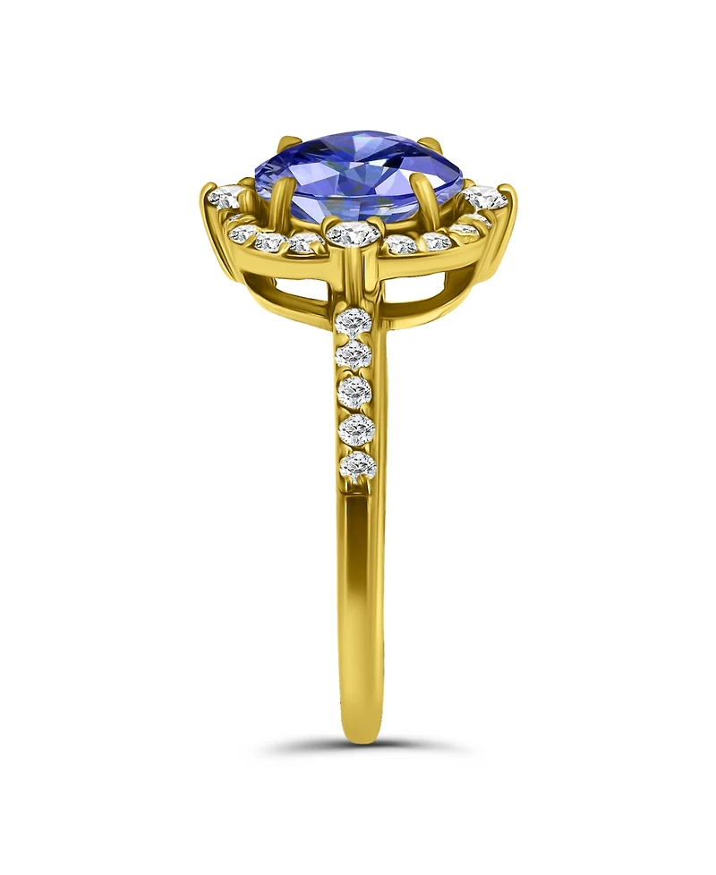 Tanzanite Cubic Zirconia Fancy Halo Ring Silver Plate