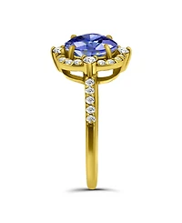 Tanzanite Cubic Zirconia Fancy Halo Ring Silver Plate