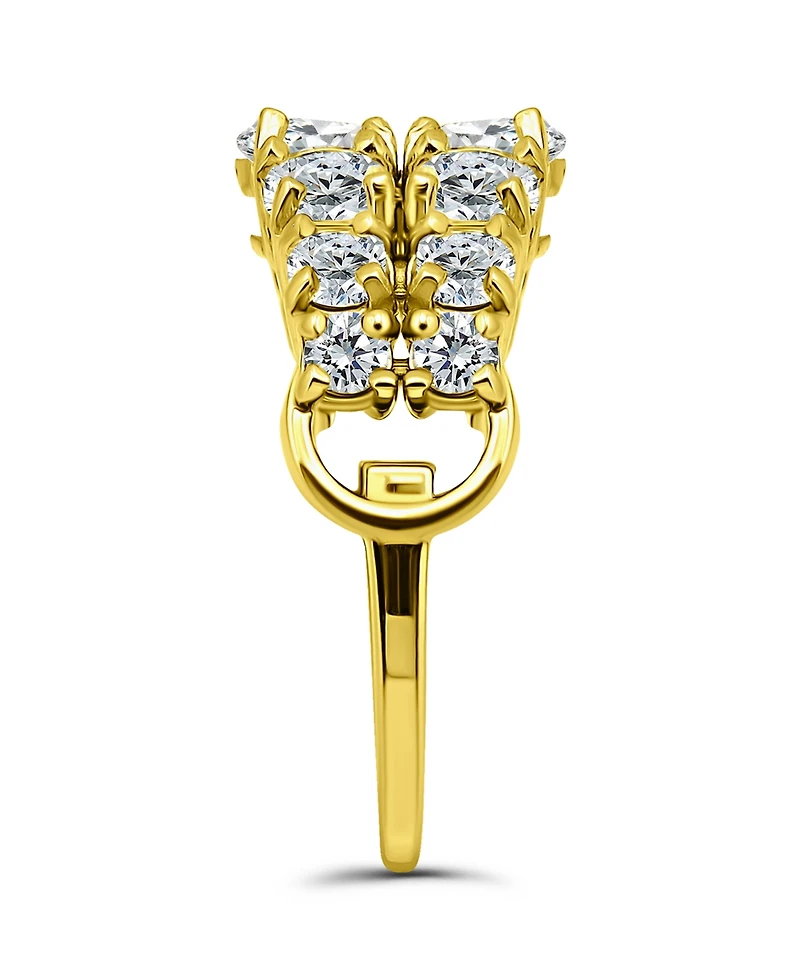 Cubic Zirconia 2 Row Round Prong Set Stones Ring Silver Plate