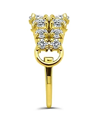 Cubic Zirconia 2 Row Round Prong Set Stones Ring Silver Plate