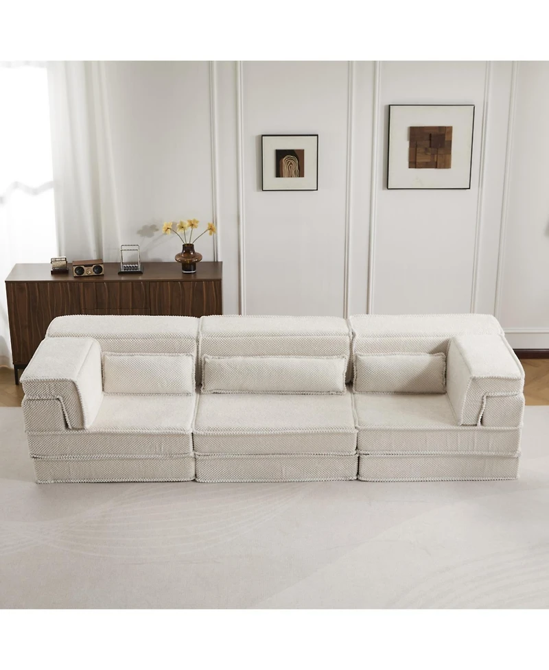 Streamdale Compression Sofa, Convertible Floor Sofa Bed, Modular Sectional, 3 Seater, White