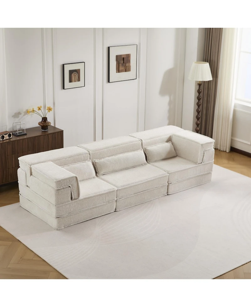 Streamdale Compression Sofa, Convertible Floor Sofa Bed, Modular Sectional, 3 Seater, White