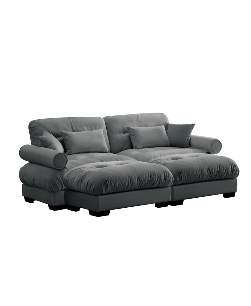 Streamdale Furniture Streamdale Oversized Modern Two-Seater Sofa with Ottoman, Velvet, Grey