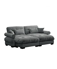 Streamdale Furniture Streamdale Oversized Modern Two-Seater Sofa with Ottoman, Velvet, Grey
