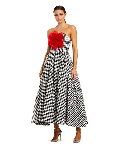 Mac Duggal Women's Strapless Boucle A Line Midi Dress With 3D Flower