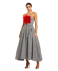 Mac Duggal Women's Strapless Boucle A Line Midi Dress With 3D Flower