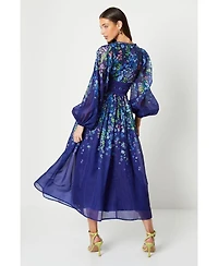 Coast Women's Organza Floral Lace Trim Midaxi Dress