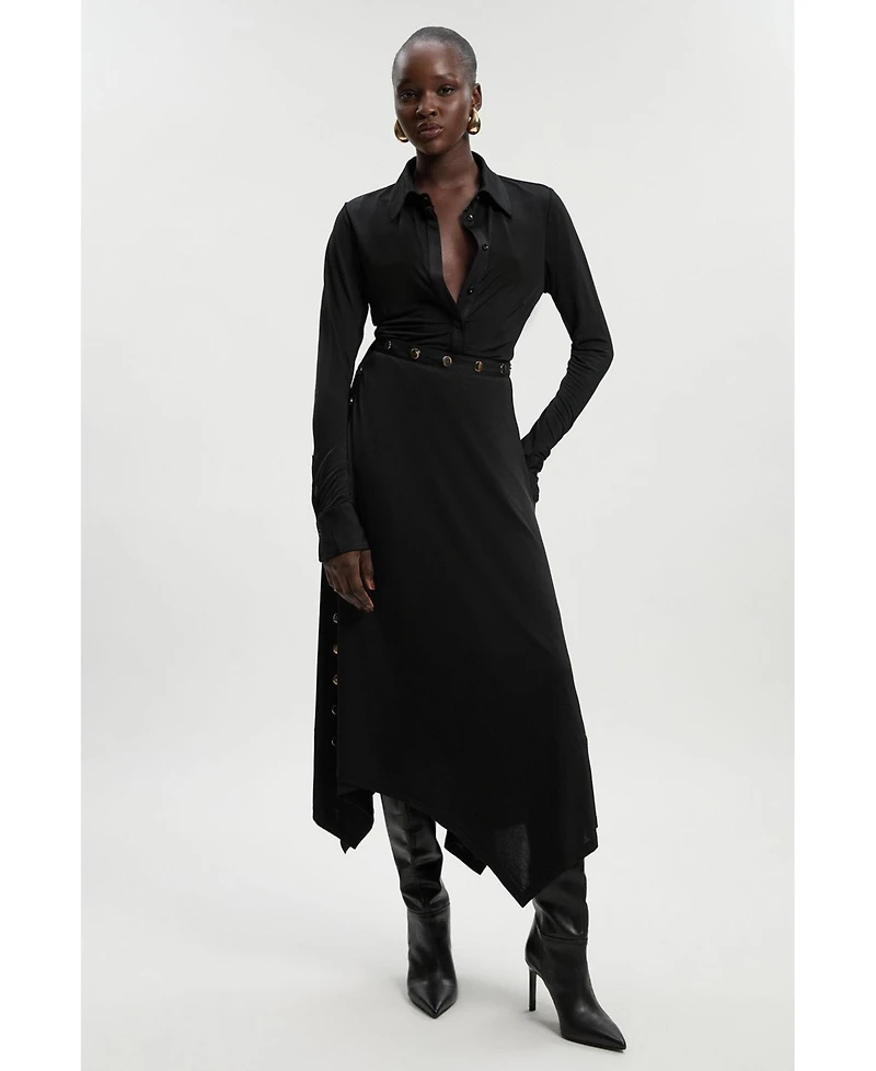 Karen Millen Women's Drapey Crepe Slim Collared Shirt