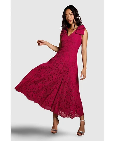Coast Women's Bow Shoulder V Neck Lace Midi Dress