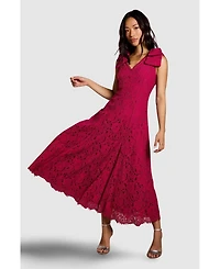 Coast Women's Bow Shoulder V Neck Lace Midi Dress