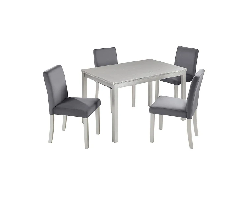 Casainc 5-Piece Silver Grey Crystal Accent Wood Dining Set with Rectangular Table and 4 Upholstered Chairs