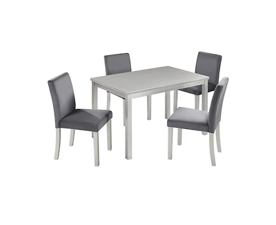 Casainc 5-Piece Silver Grey Crystal Accent Wood Dining Set with Rectangular Table and 4 Upholstered Chairs
