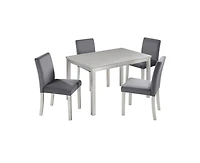 Casainc 5-Piece Silver Grey Crystal Accent Wood Dining Set with Rectangular Table and 4 Upholstered Chairs