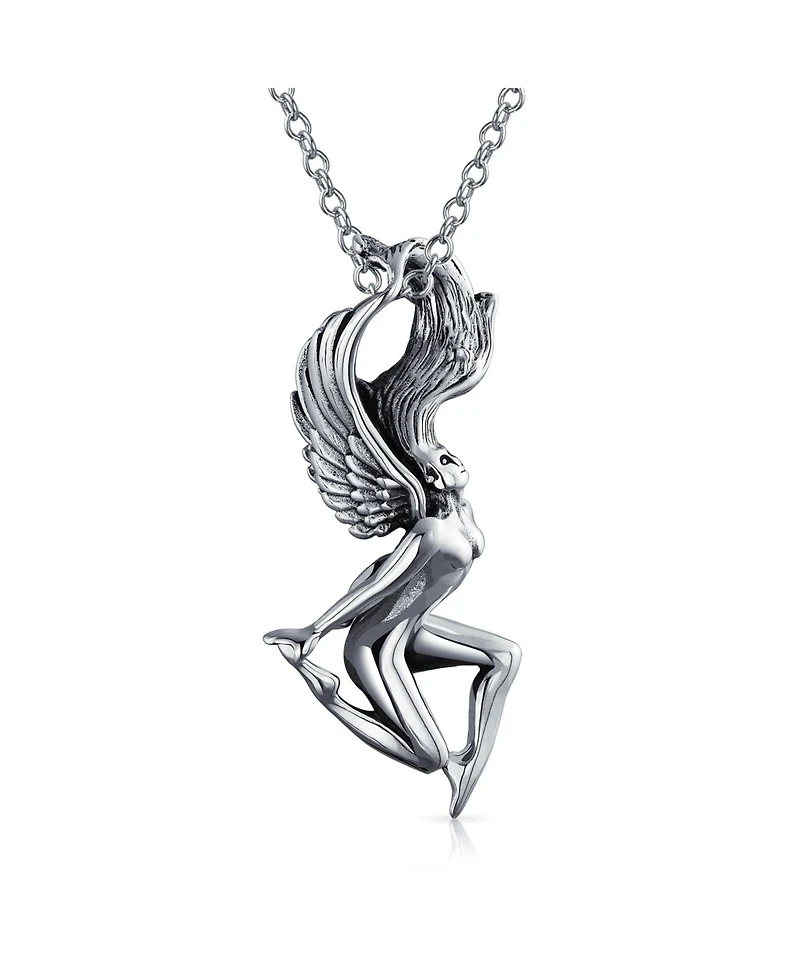 Bling Jewelry Angel Goddess Wings Pendant Necklace Antiqued Sterling Silver