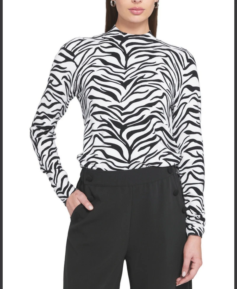 Elle Collection Women's Zebra Printed Feather Weight Top Animal Print Sweater
