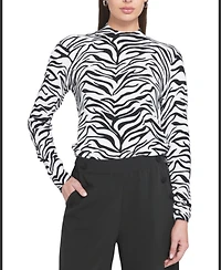Elle Collection Women's Zebra Printed Feather Weight Top Animal Print Sweater
