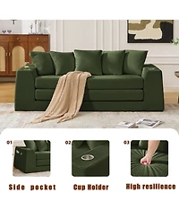 Streamdale Furniture Corduroy Convertible Sofa Bed Loveseat Sleeper with 5 Pillows, Green