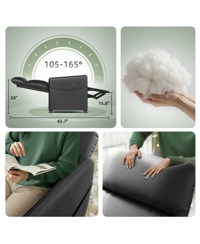 Streamdale Power Recliner Chair - Black Leather w/ Footrest, Padded Seat, Compact Design