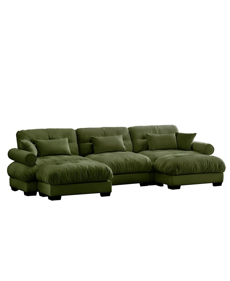 Streamdale U Shape Modular Sectional Sofa Couch with Two Ottomans, Olive Green