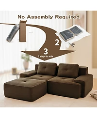 Streamdale Furniture Streamdale 82" Modern L-Shaped Corduroy Sectional Sofa with Movable Ottoman, Brown