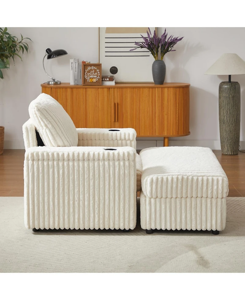 Streamdale Furniture Streamdale 42.5" Corduroy Single Recliner with Pillow, Cup Holder, Storage Footrest