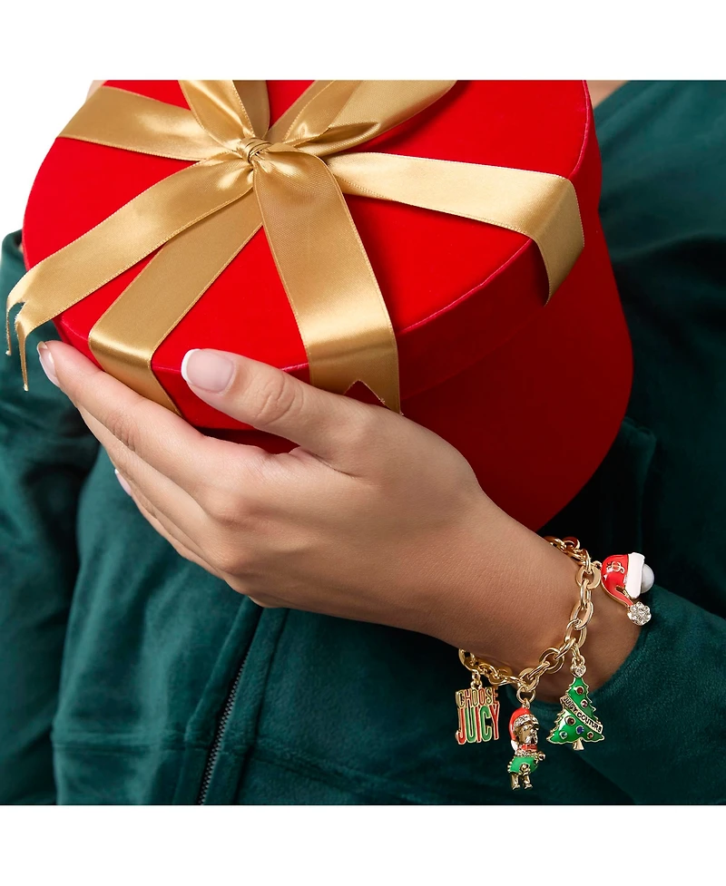 Juicy Couture Holiday Charm Bracelet, Gold Tone Enamel Christmas Motifs