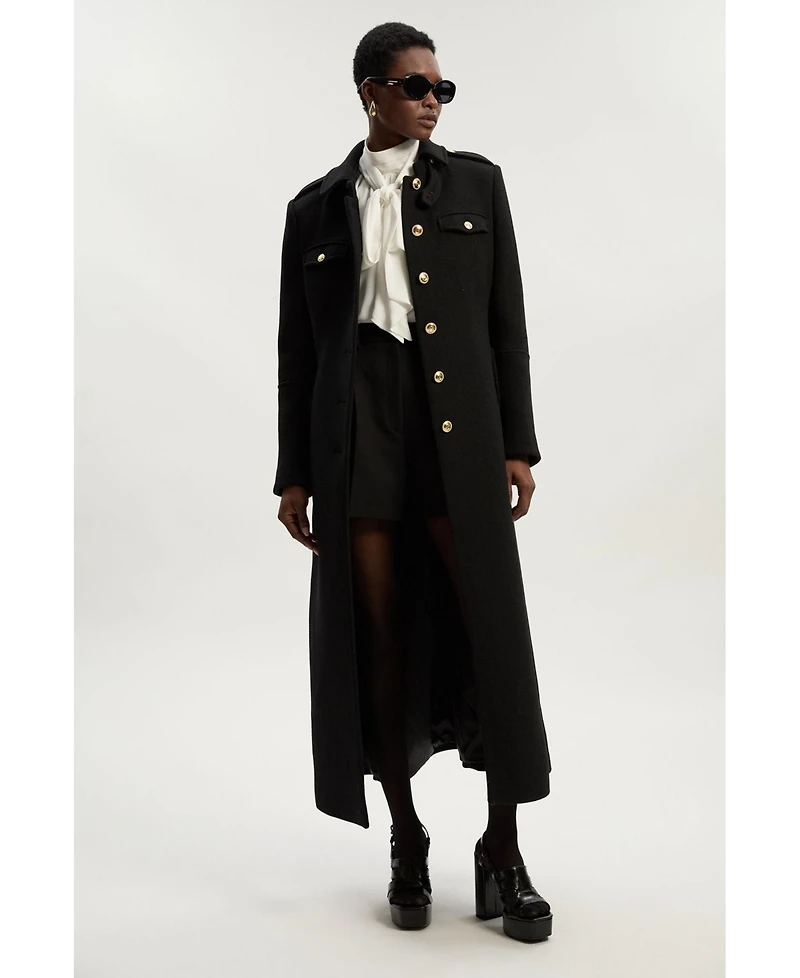 Karen Millen Women's Wool Military Tailored Maxi Coat