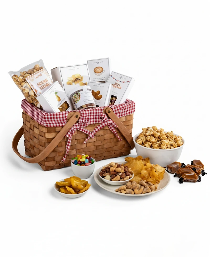 Picnic Time Farmhouse Basket with Gourmet Gift Pack, 7-Pieces