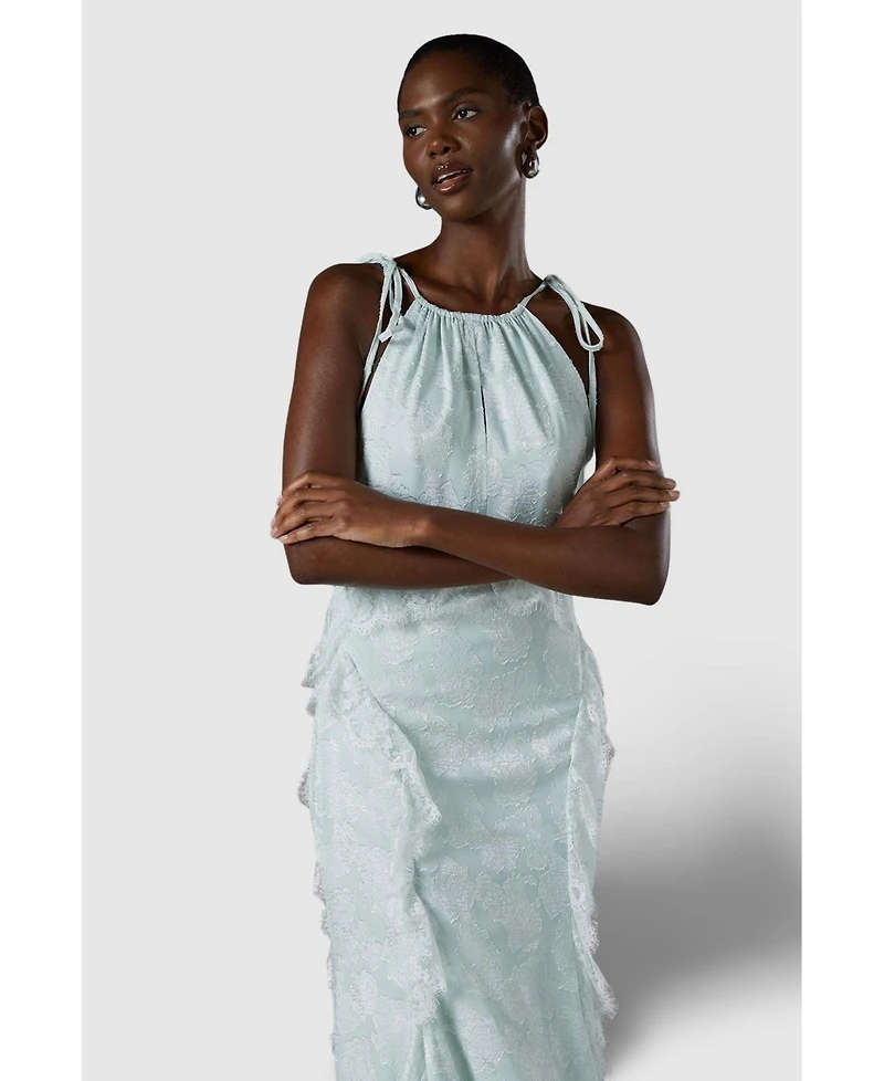 Coast Women's Jacquard Halter Neck Frill Maxi Dress