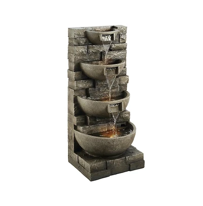 Outdoor 4-Tier Block Stack Yard Fountain for Garden or Patio