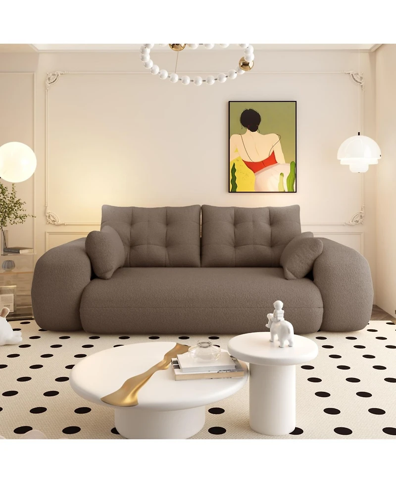 Streamdale Furniture Human Dog Bed, Lazy Sofa Couch, 78.7" Foldable Sofa Bed, 3-in-1 Teddy Fabric Foam Sleeper Sofa Bed, Brown