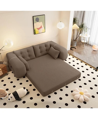 Streamdale Furniture Human Dog Bed, Lazy Sofa Couch, 78.7" Foldable Sofa Bed, 3-in-1 Teddy Fabric Foam Sleeper Sofa Bed, Brown