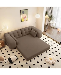 Streamdale Furniture Human Dog Bed, Lazy Sofa Couch, 78.7" Foldable Sofa Bed, 3-in-1 Teddy Fabric Foam Sleeper Sofa Bed, Brown