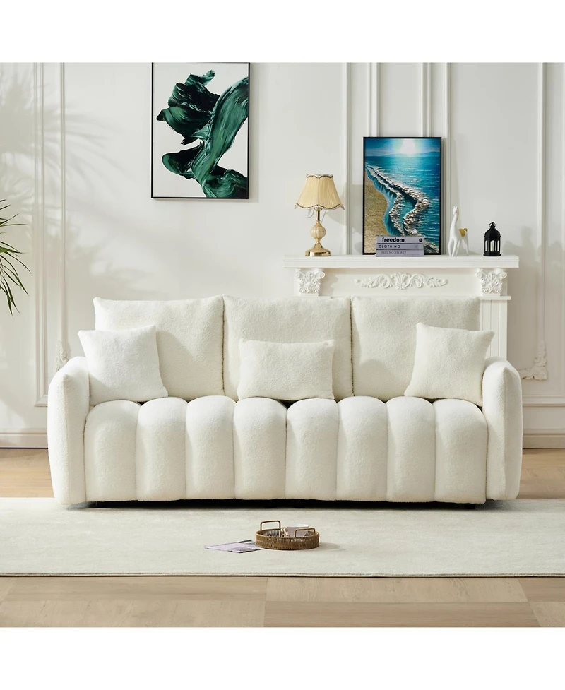 Streamdale Furniture 78" Teddy Fabric Sofa with Pillows & Solid Wood Frame