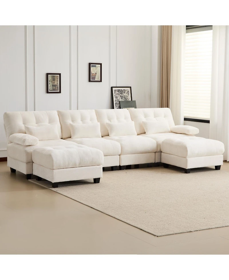 Streamdale Furniture Streamdale 119" 4-Seater Sofa w/ 2 Ottomans, Adj. Backrest, 350lb/Seat, Chenille